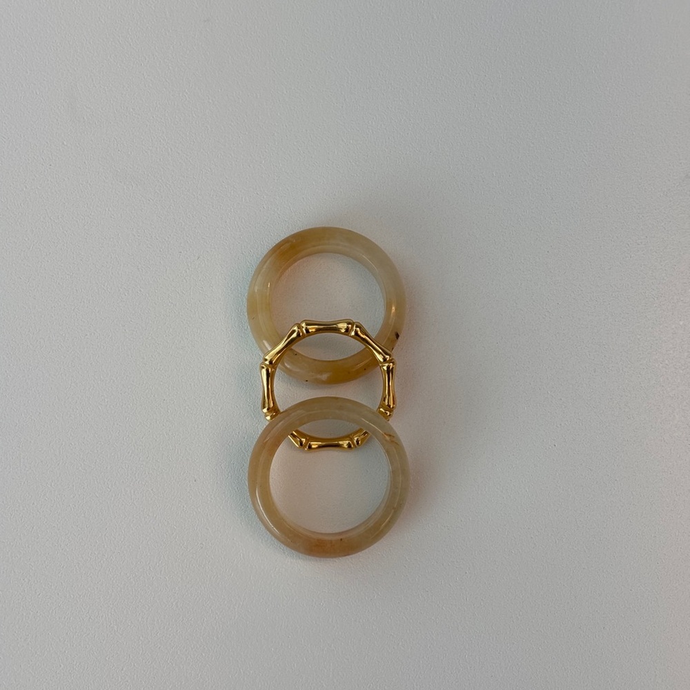 Stone Trilogy Stack Yellow Jade Ring Set Of 3 Ban… - image 3